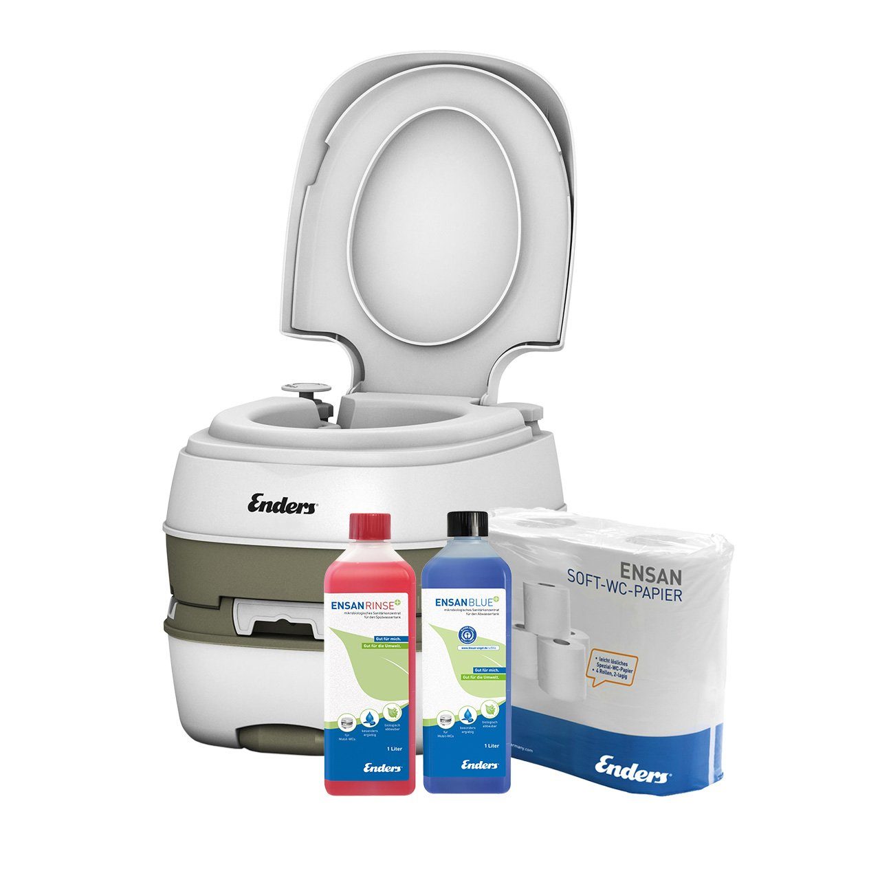Campingtoilette SET Deluxe small+: Deluxe + Rinse+ 1L + Blue+ 1L + WC-Papier