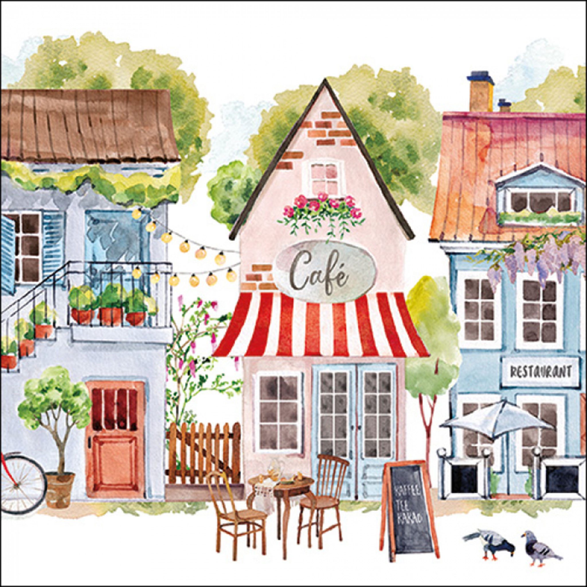 Ambiente Luxury Paper Products Papierserviette, Servietten Papier 33x33cm 3-lag. mit Café & Stadtmotiv 20 Stück