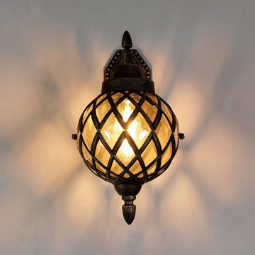 Licht-Erlebnisse Außen-Wandleuchte KAIRO, ohne Leuchtmittel, Außen Wandlampe Kupfer Antik Vintage Kugel Laterne Haustür Balkon