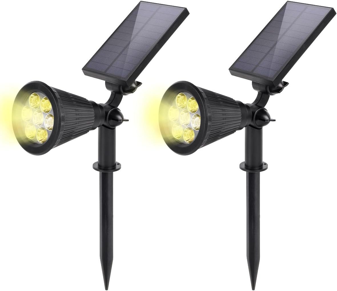 Salcar LED Solarleuchte 2 Set Solarleuchten Außen LED Gartenstrahler Solarspot Solarstrahler, 2 Helligkeitsstufen, 350 lm Solarstrahler mit 2-in-1 Montage, 1800 mAh Akku, Warmweiß