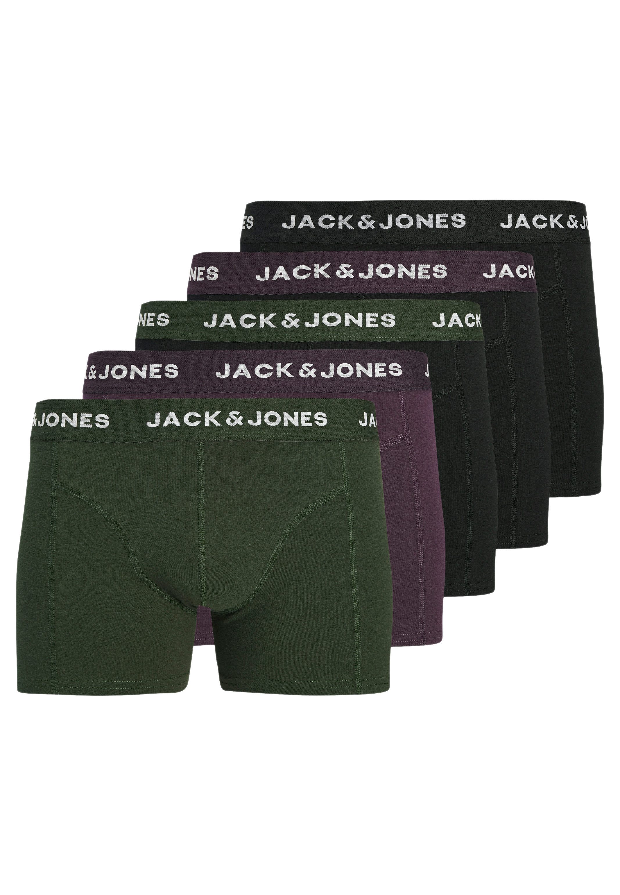 Jack & Jones Retro Boxer 5er Pack Solid (Spar-Set, 5-St) Retro Short / Pant - Baumwolle - ohne Eingriff - Atmungsaktiv