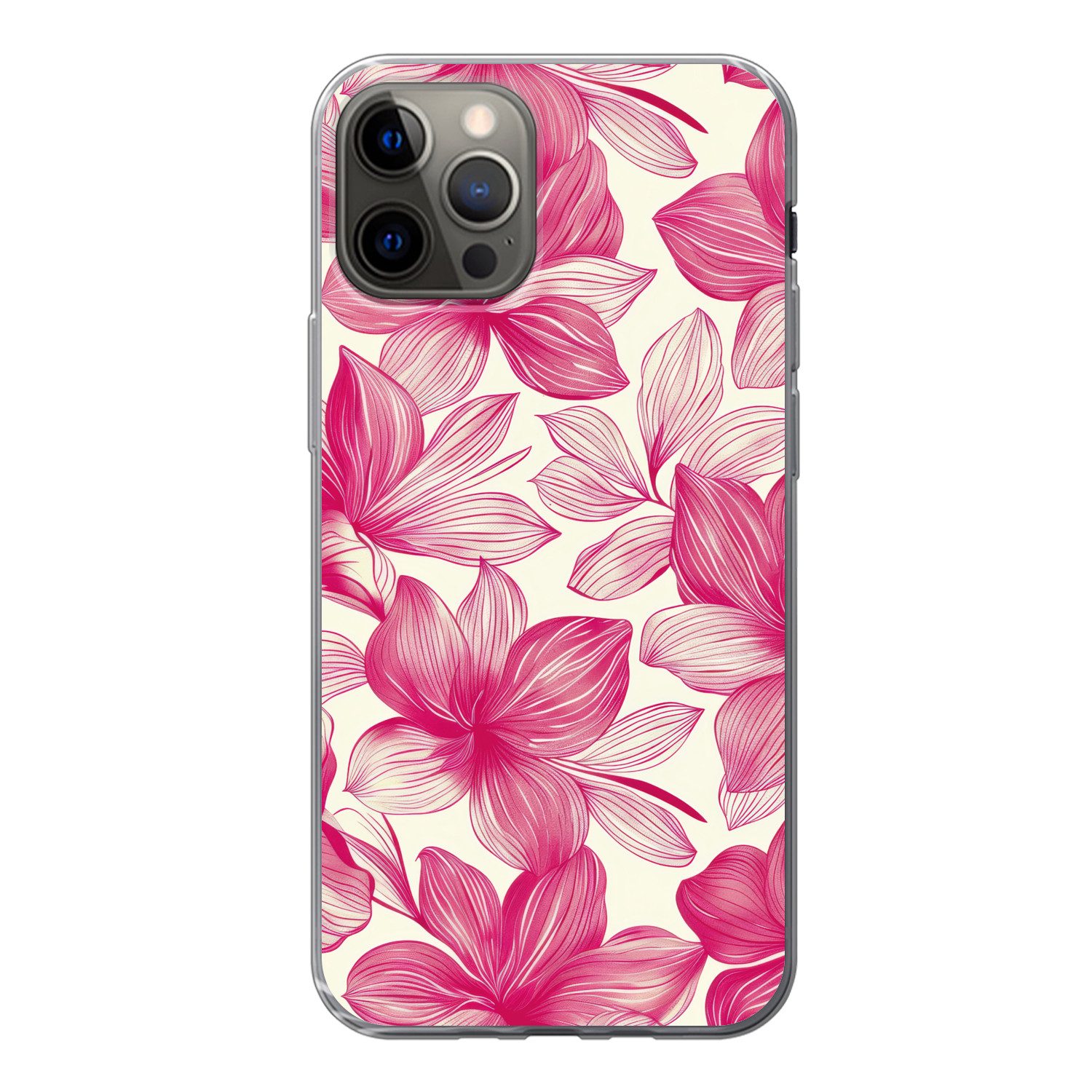 MuchoWow Handyhülle für Apple iPhone 13 Pro Blumen - Muster - Rosa - Weiß, Smartphone-Bumper, Print, Handy Schutzhülle Dünn
