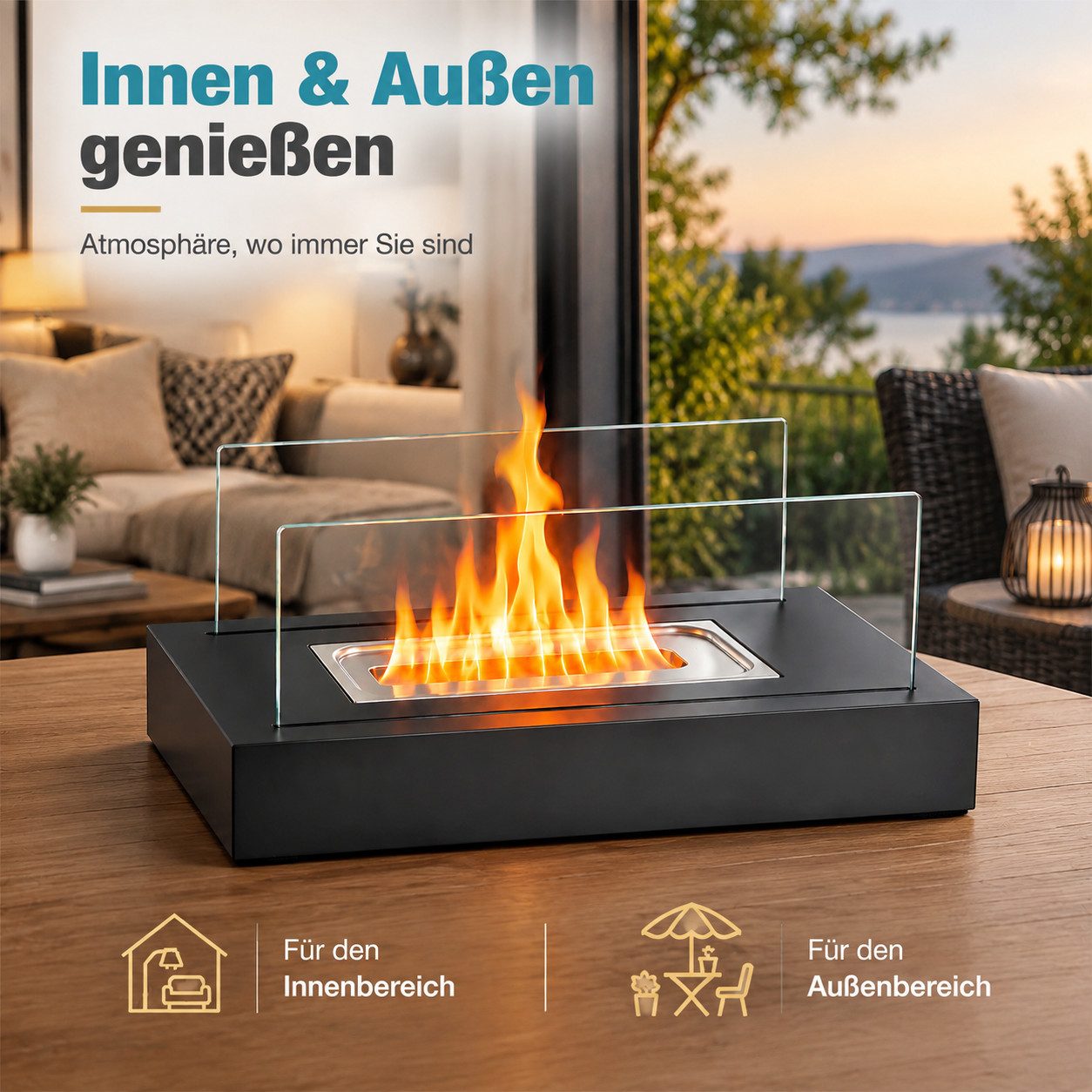 Nettlife Tischfeuer Ethanol Tischkamin Indoor Outdoor Eckig/Rund Kamin Tischfeuerstelle (Set, Für Balkon Schlafzimmer Zuhause), Geschenkideen oder als stilvolle – Bild 5 von 5