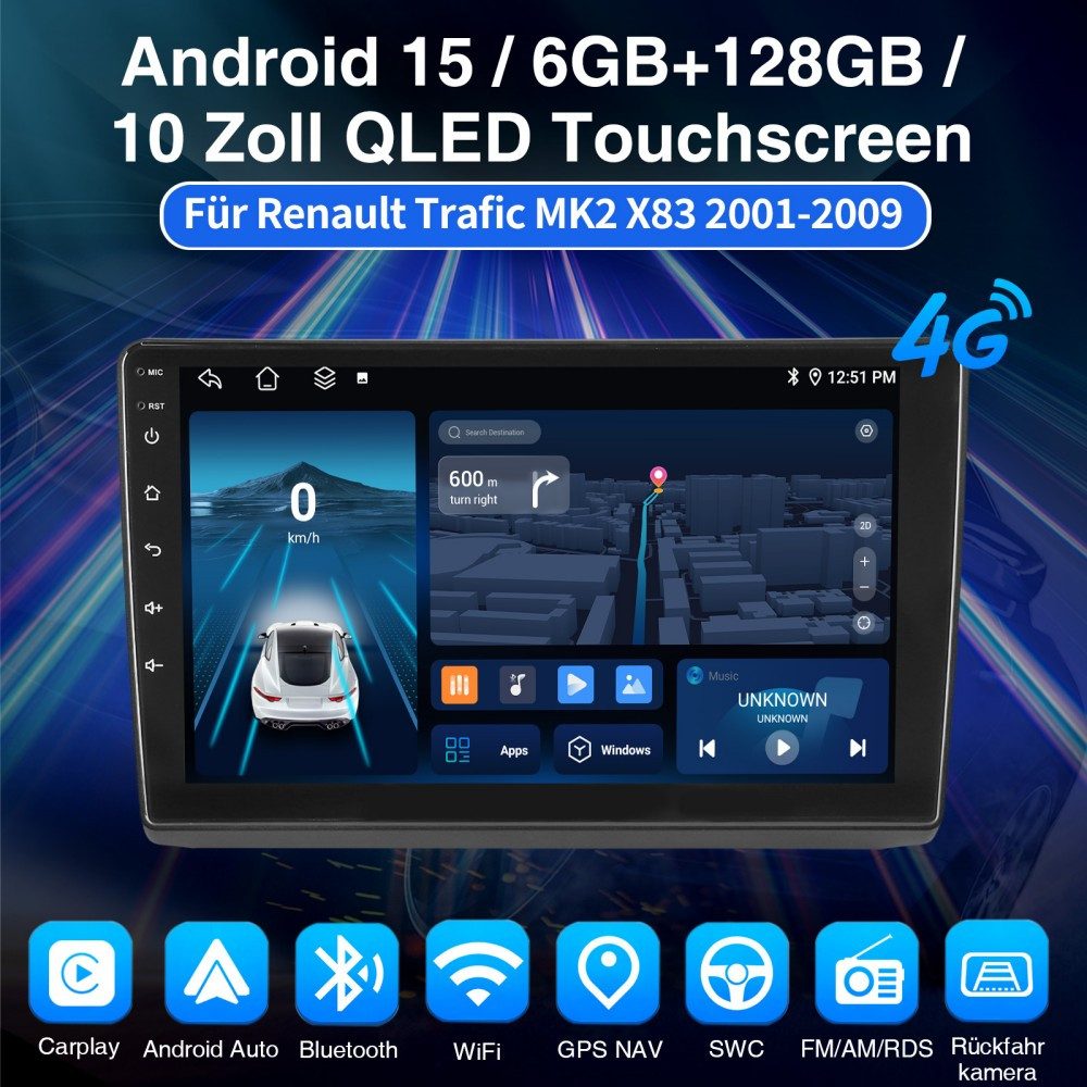ESSGOO Für Opel Vivaro A Renault Trafic II 6+128G Android 15 8-Kern Autoradio (RDS, Digitalradio (DAB), FM, AM, Apple Carplay Android Auto Navi WIFI Mirror Link SWC RDS)