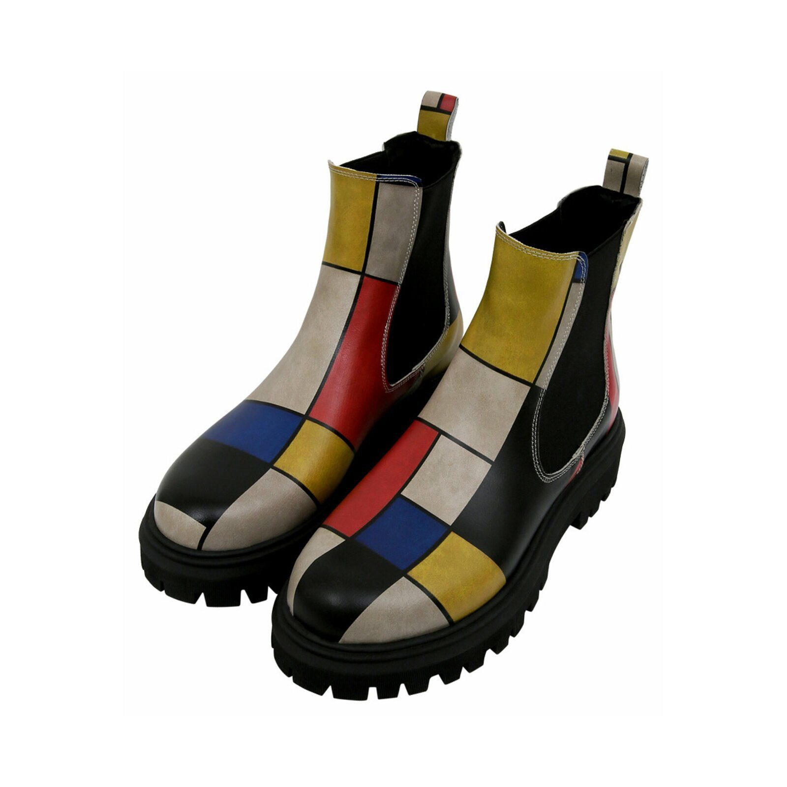 DOGO Aura Boots Piet Mondrian - Composition Damen Stiefeletten Chelseaboots Handgefertigt