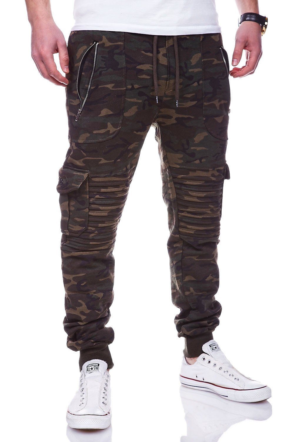 Camouflage-Khaki mit Jogginghose MPCHICAGO behype im Biker Cargotaschen Stil