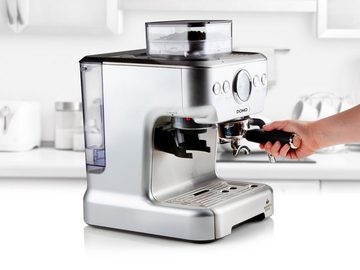 Domo Espressomaschine, Siebträgermaschine mit Mahlwerk Milchschäumer & abnehmbaren Wassertank