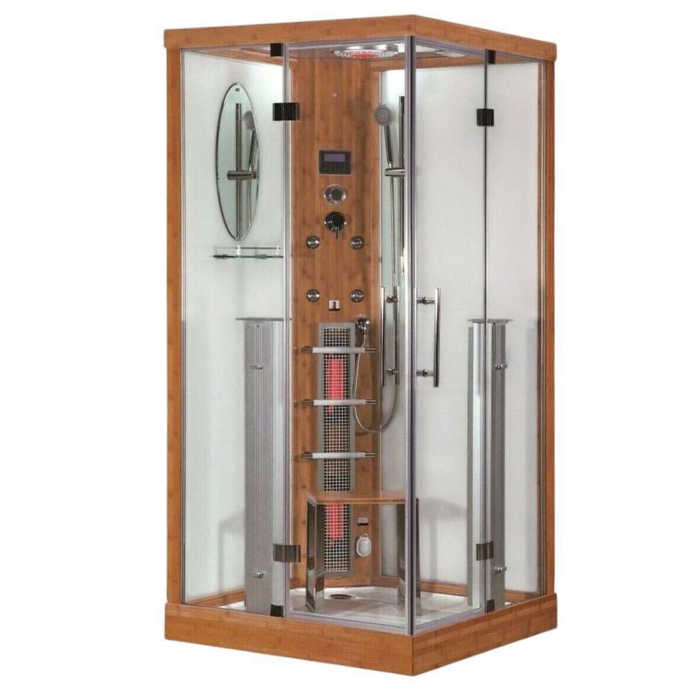 DEKO VERTRIEB BAYERN Infrarotkabine Luxus LED Dampfdusche+Infrarotsauna Kombi Bambus Holz Infrarot Sauna. Reduzierter Preis € 3.199,00. Unverbindliche Preisempfehlung € 3.599,00