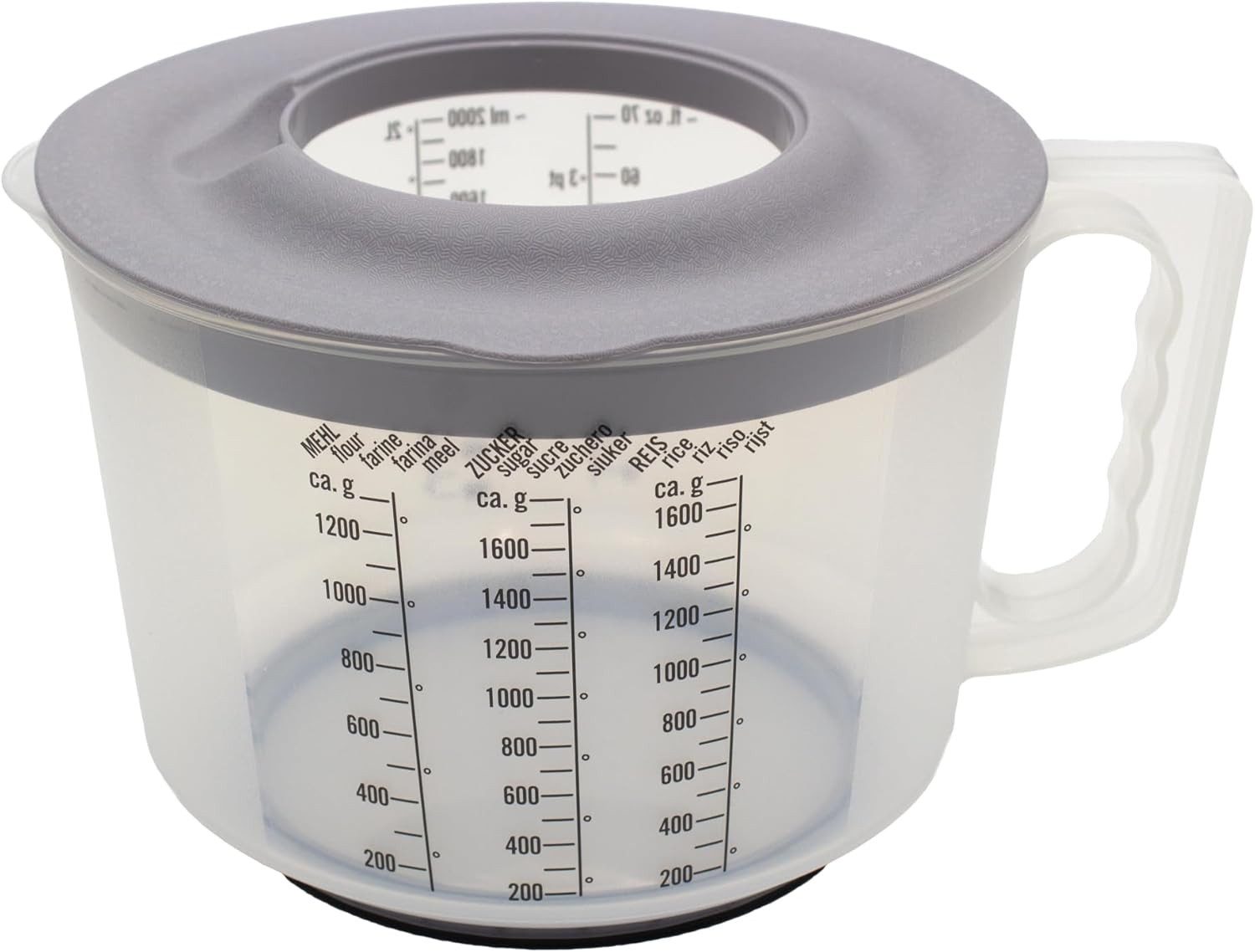 mucHome Messbecher 3in1 Rührbecher 2L mit Spritzschutz, Verschlussdeckel und Ausgießer – Bild 4 von 5