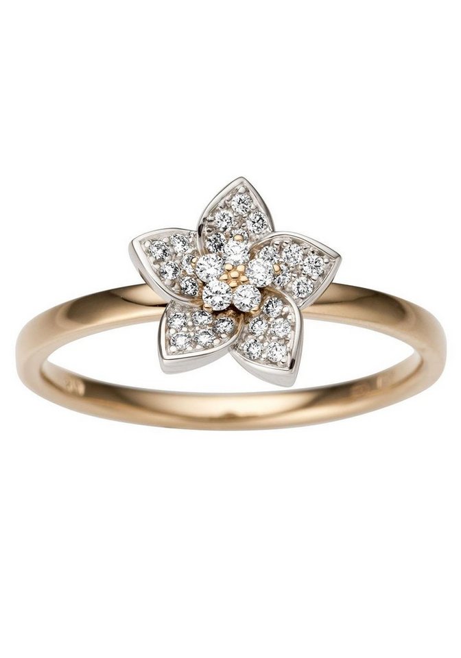 Firetti Goldring Schmuck Geschenk Gold 585 Damenring Goldring Blume, Made in Germany - mit Brillanten