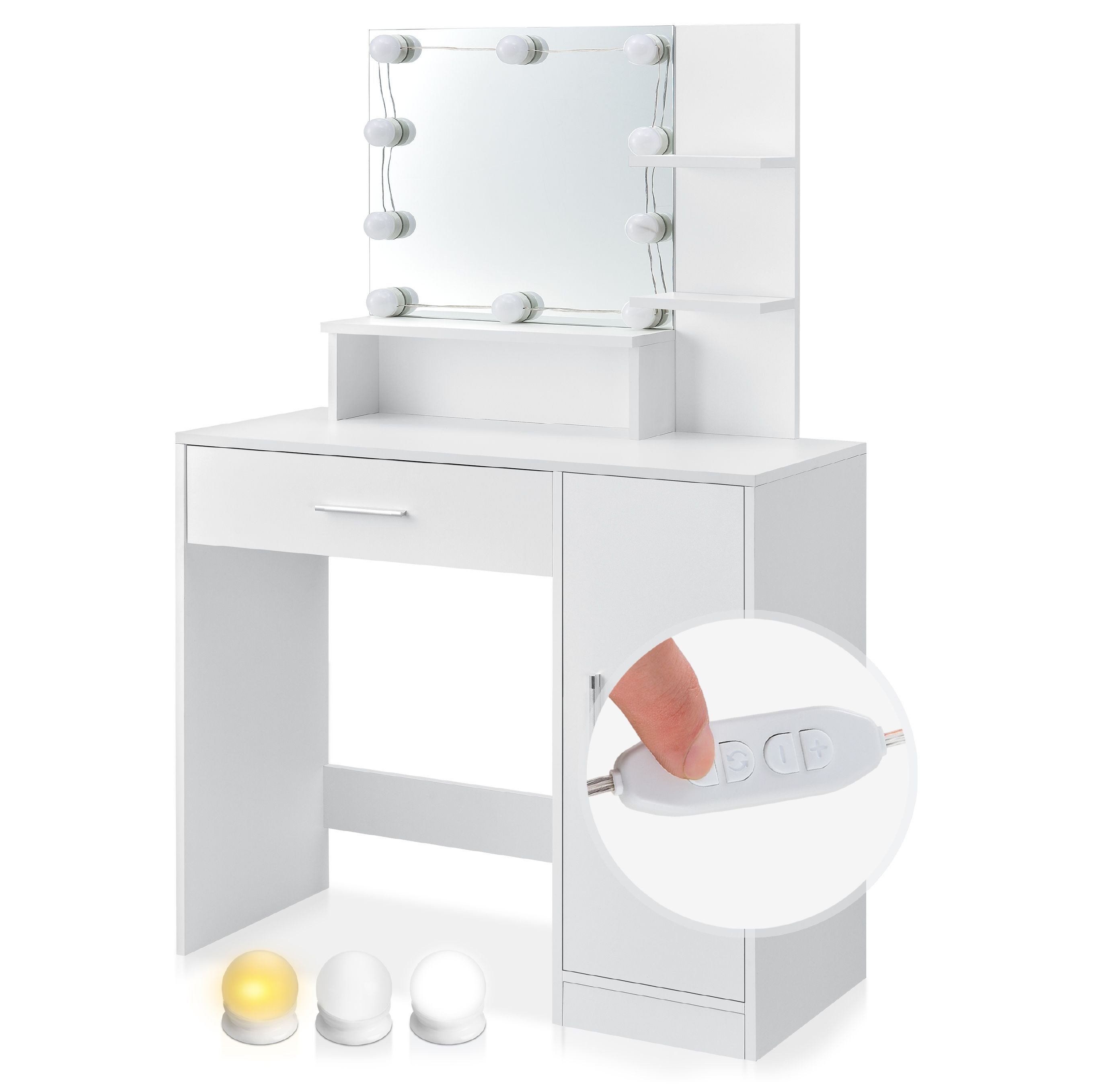 Juskys Schminktisch Zoey, mit LED-Beleuchtung, Spiegel, Schublade und Schra günstig online kaufen