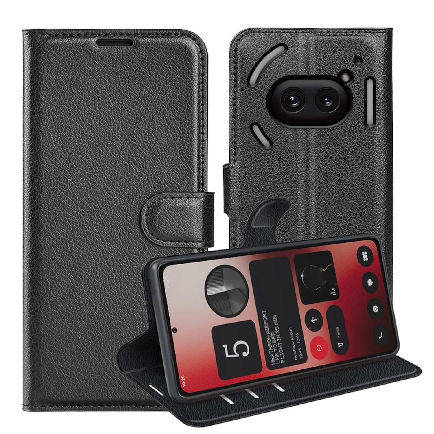 Wigento Smartphone-Hülle Für Nothing Phone 2a / Plus Kunst-Leder Book Wallet Tasche Schwarz