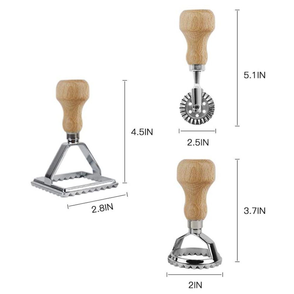 Jormftte Pizzaroller Holzgriff, silber2 Silikonform mit Ravioli-Maker