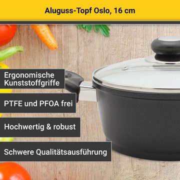 Krüger Fleischtopf Aluguss Topf mit Glasdeckel Oslo, Aluminiumguss (1-tlg), für Induktions-Kochfelder geeignet