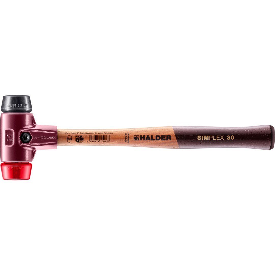 Gummihammer HALDER SIMPLEX Schonhammer Ø 30 mm Gummi schwarz / Plastik rot