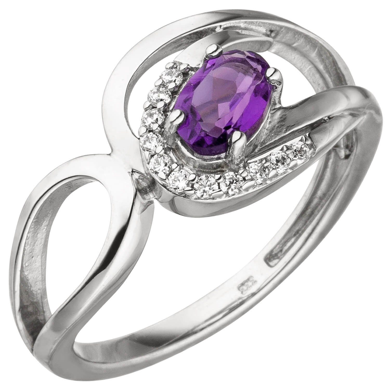 Schmuck Krone Goldring Ring mit Amethyst & Zirkonia, 333 Weißgold, Breite 9 günstig online kaufen