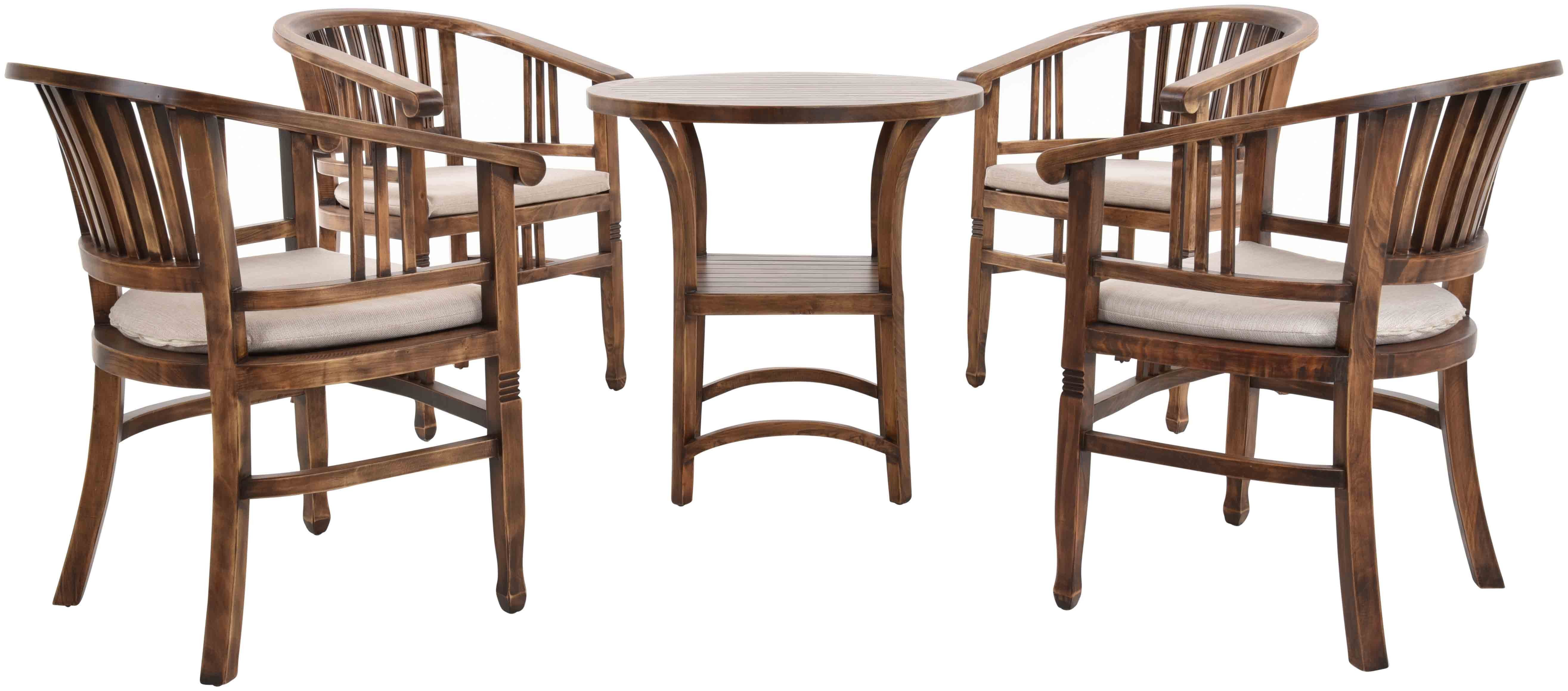 Krines Home Sitzgruppe Set/5 Holz Wintergartenset Sitzgruppe 4 Personen Garnitur Wintergarten, (5-tlg., 4x Armlehnsessel, 1x Tisch), Ablage unter der Tischplatte