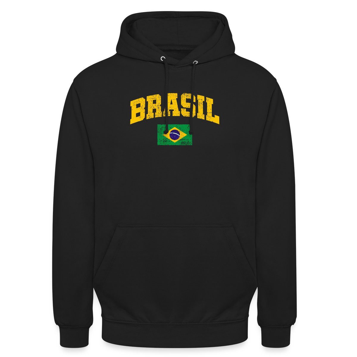 Spreadshirt Hoodie Brasil Schriftzug Brasilien Flagge Retro Unisex Hoodie (1-tlg) Unisex-Schnitt: Sitzt bei Männern körpernah, bei Frauen weit