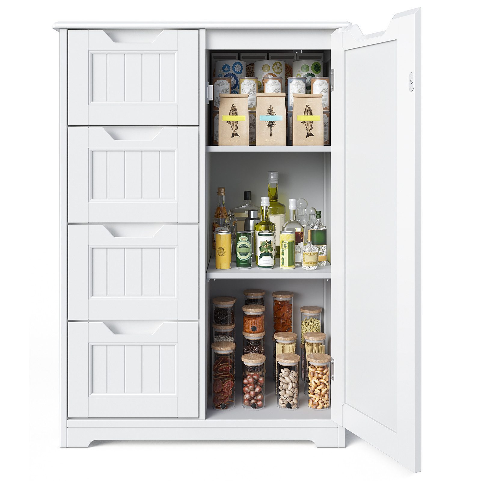 Blishom Badkommode Küchenschrank mit 4 Schubladen Vorratsschrank, 60 x 30 x 85 cm, Schmale Hochkommode für Badezimmer, Küche