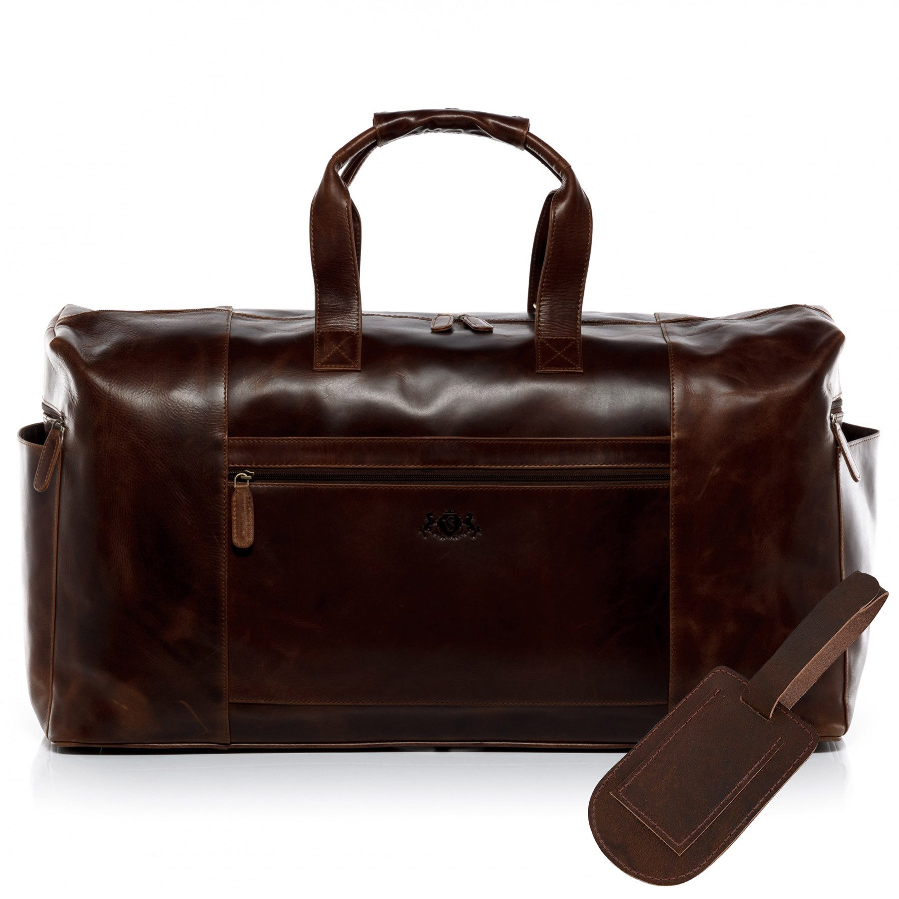 SID & VAIN Umhängetasche Leder Weekender Unisex BRISTOL, Echtleder Reisegepäck für Damen & Herren, Sporttasche XL braun-cognac