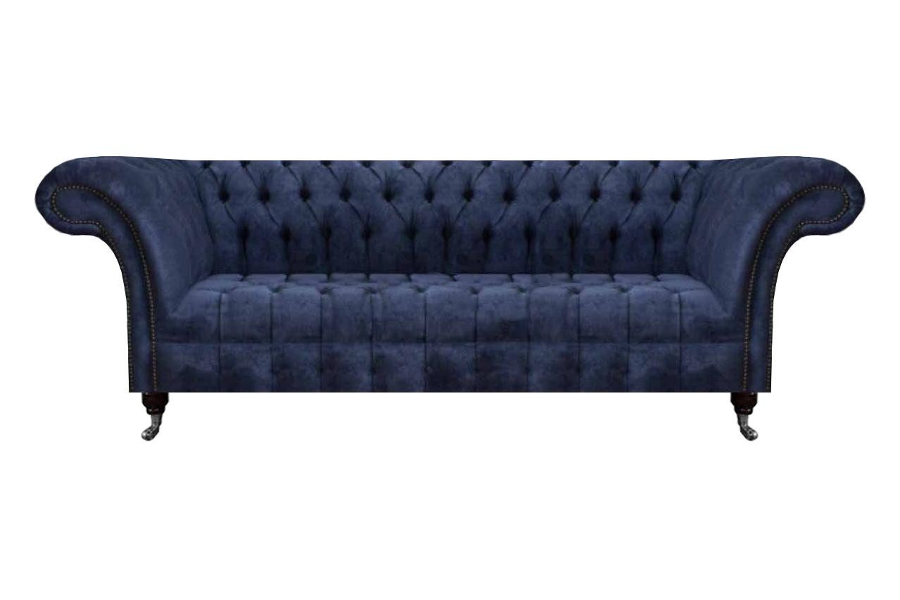 Xlmoebel Chesterfield-Sofa Dunkelblaues Chesterfield Sofa mit hochwertigem Stoffbezug, Hergestellt in Europa