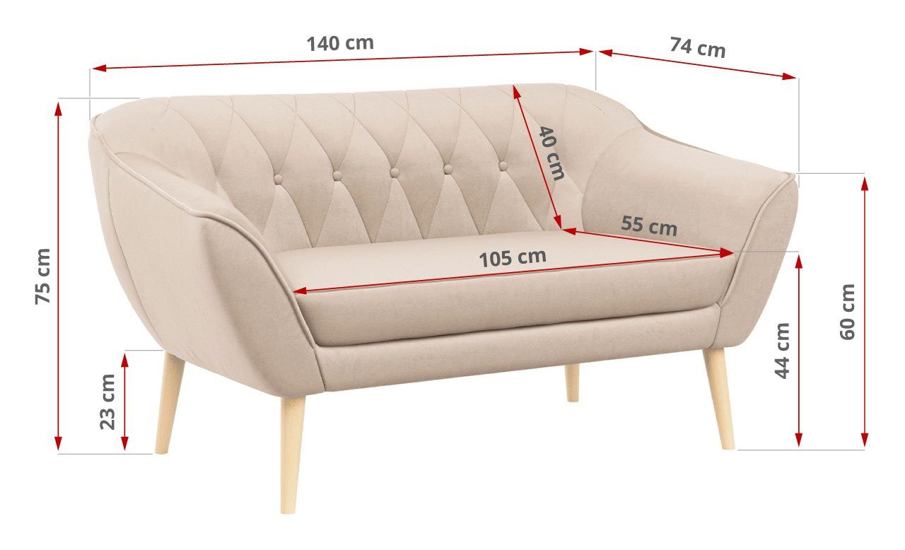 PIRS MÖBEL Skandinavischer 2, 3 Stil, Set MKS Sofa Sofa Polsterung, Casablanca Beige + 2 3 Moderne Gesteppte