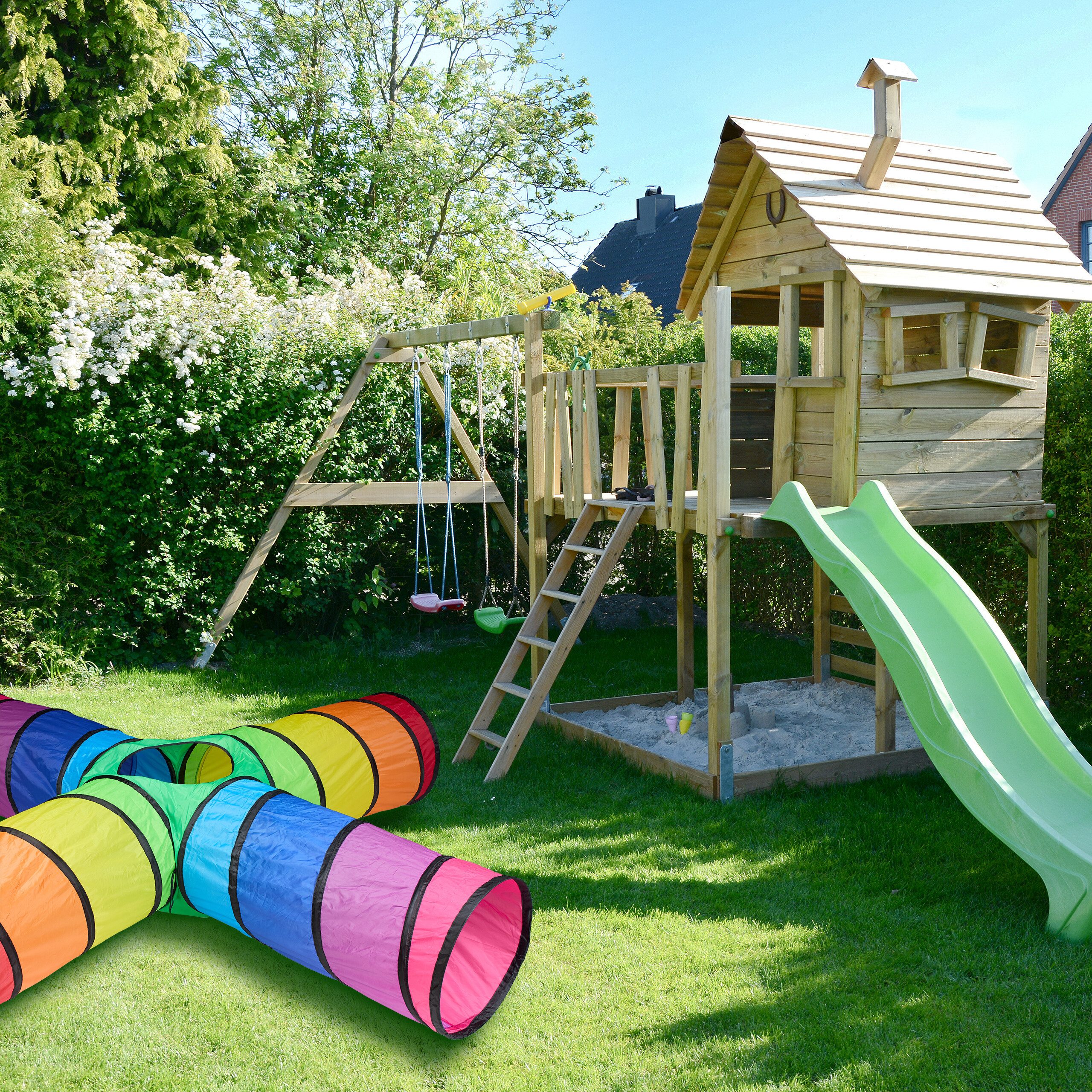 relaxdays Spieltunnel Bunter Spieltunnel mit 4 günstig online kaufen