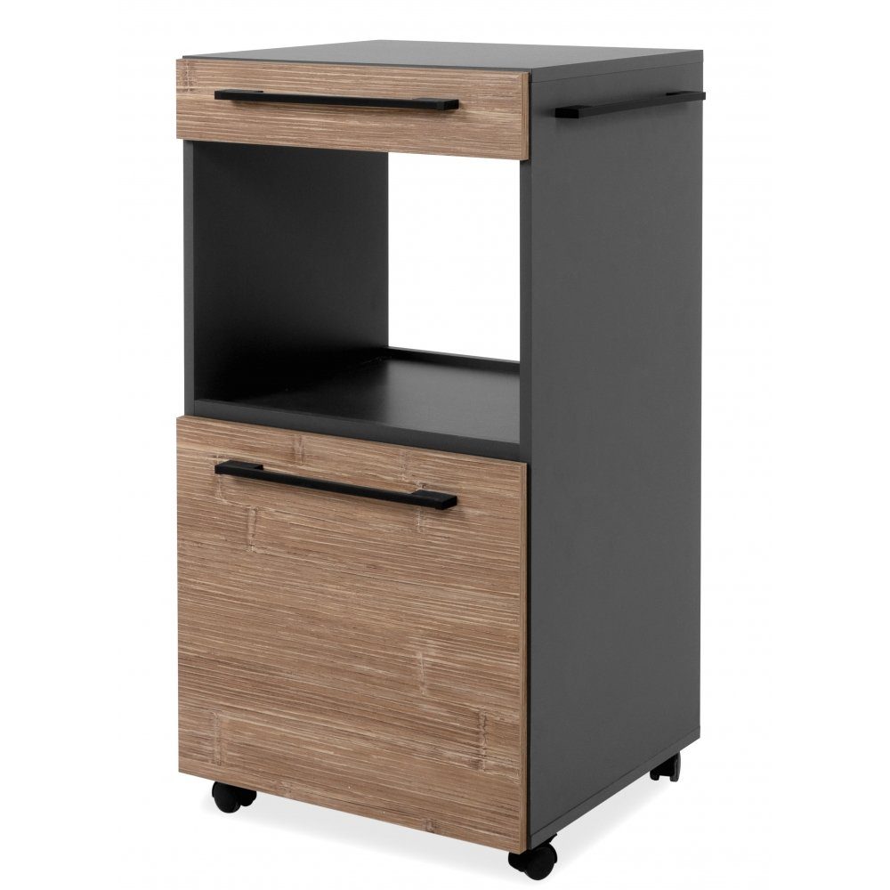 Finori Schreibtisch Rollcontainer Büro Küche Rollwagen Druckerwagen PALMA anthrazit grau / Bambus Nb.