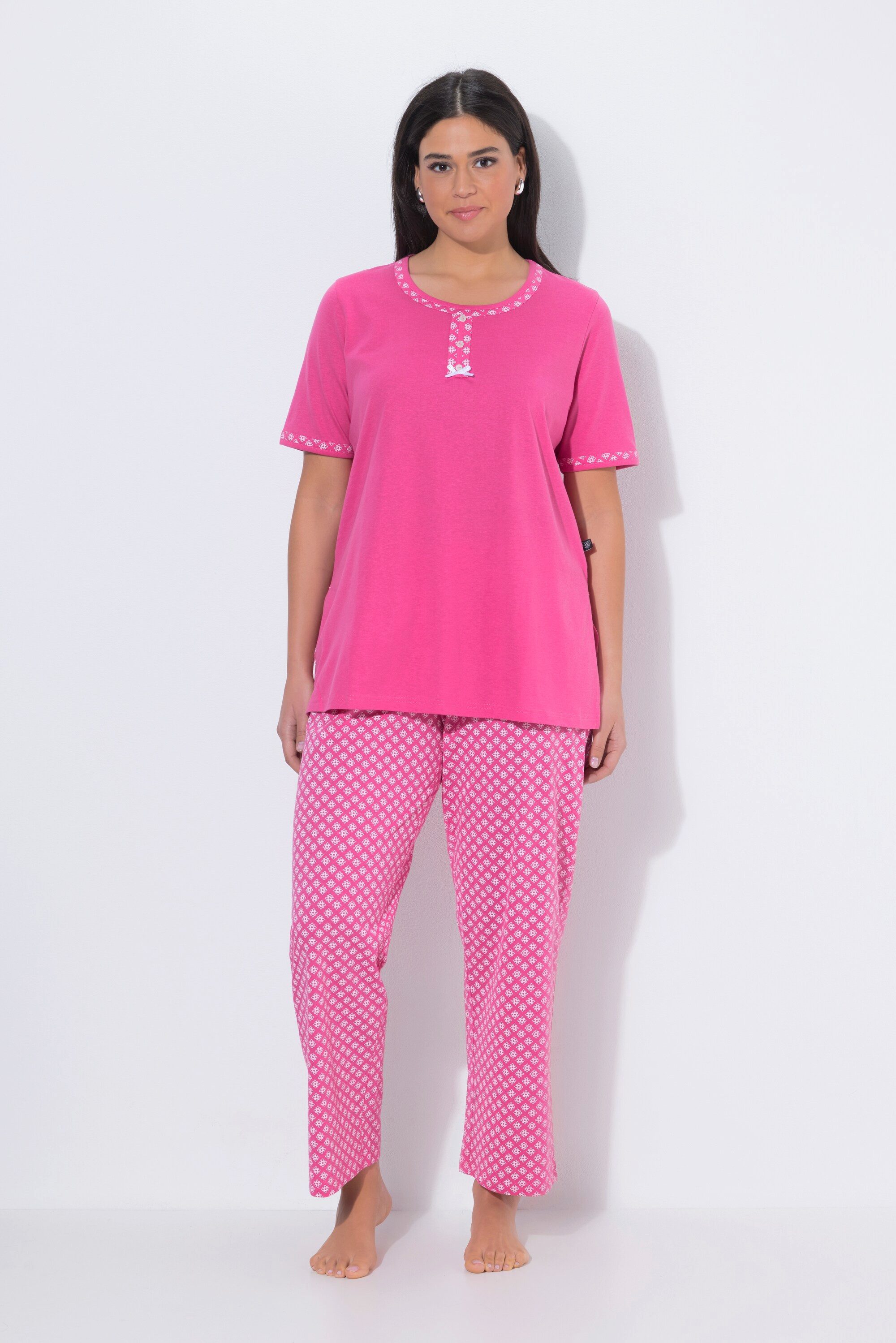 Ulla Popken Pyjama Pyjama gemustert Rundhals Halbarm Taschen günstig online kaufen