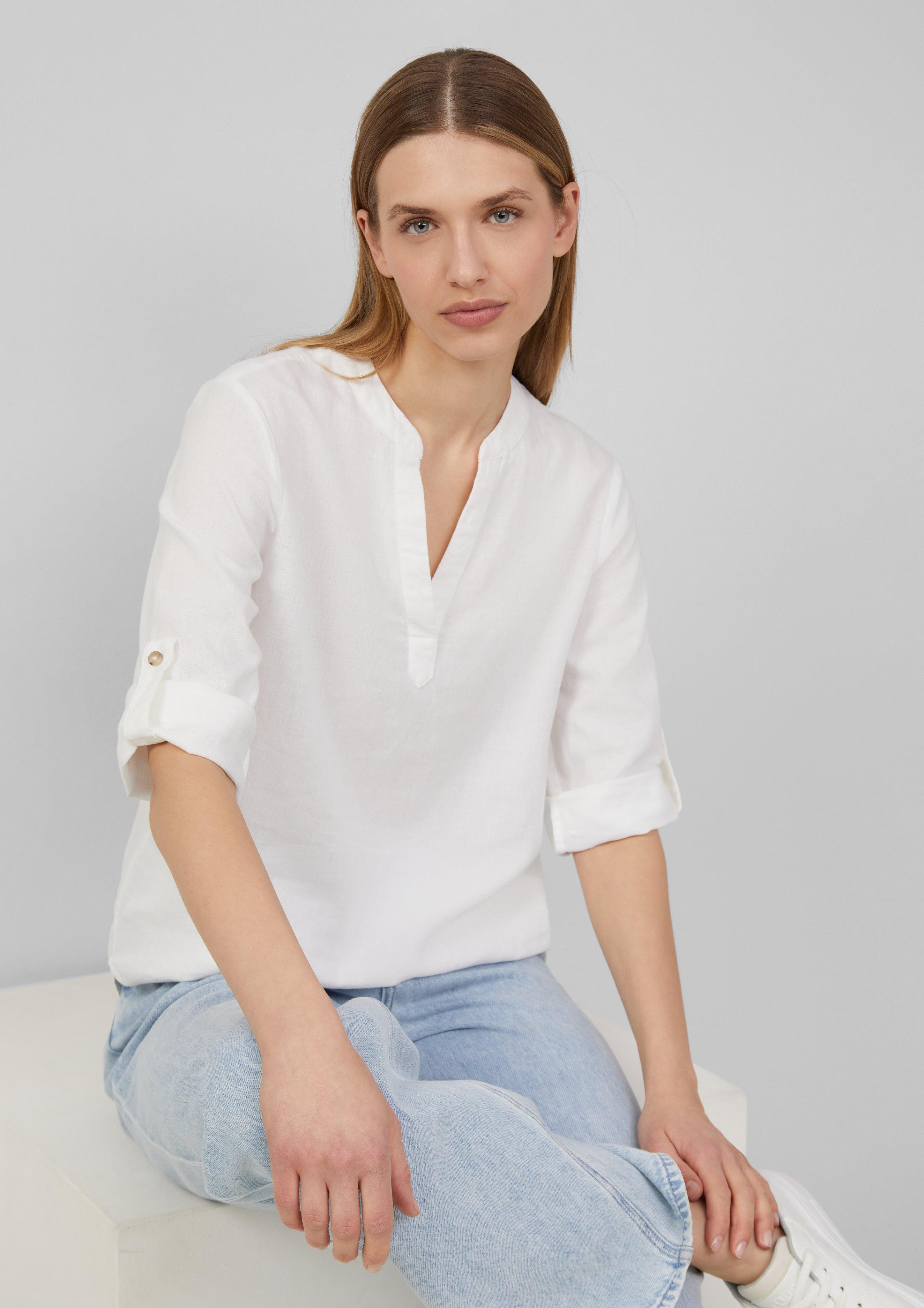 Langarmbluse Leinenmix-Bluse mit Turn-up