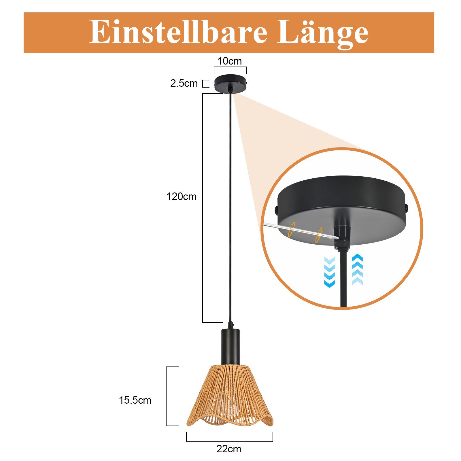 Nettlife Pendelleuchte Schwarz Rattan Retro Boho Hängelampe mit 1/3 flammige E27 Fassung, Höhenverstellbar, ohne Leuchtmittel, ob Schlafzimmer Flur Esszimmer Dachboden Küche