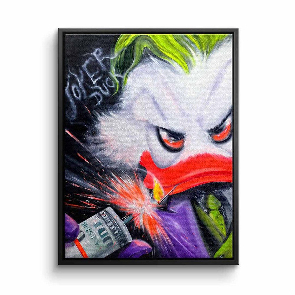 Art Duck Motivationsbild Joker - by Leinwandbild, weißer - Rahmen Premium Viqa DOTCOMCANVAS® designed