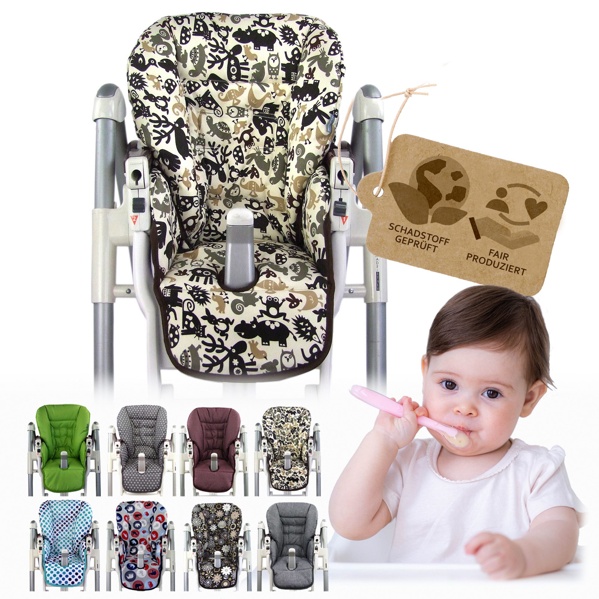 BambiniWelt by Rafael K. Hochstuhlauflage Ersatzbezug Sitzkissen kompatibel mit PEG PEREGO Prima Pappa Diner, für Kinderhochstuhl