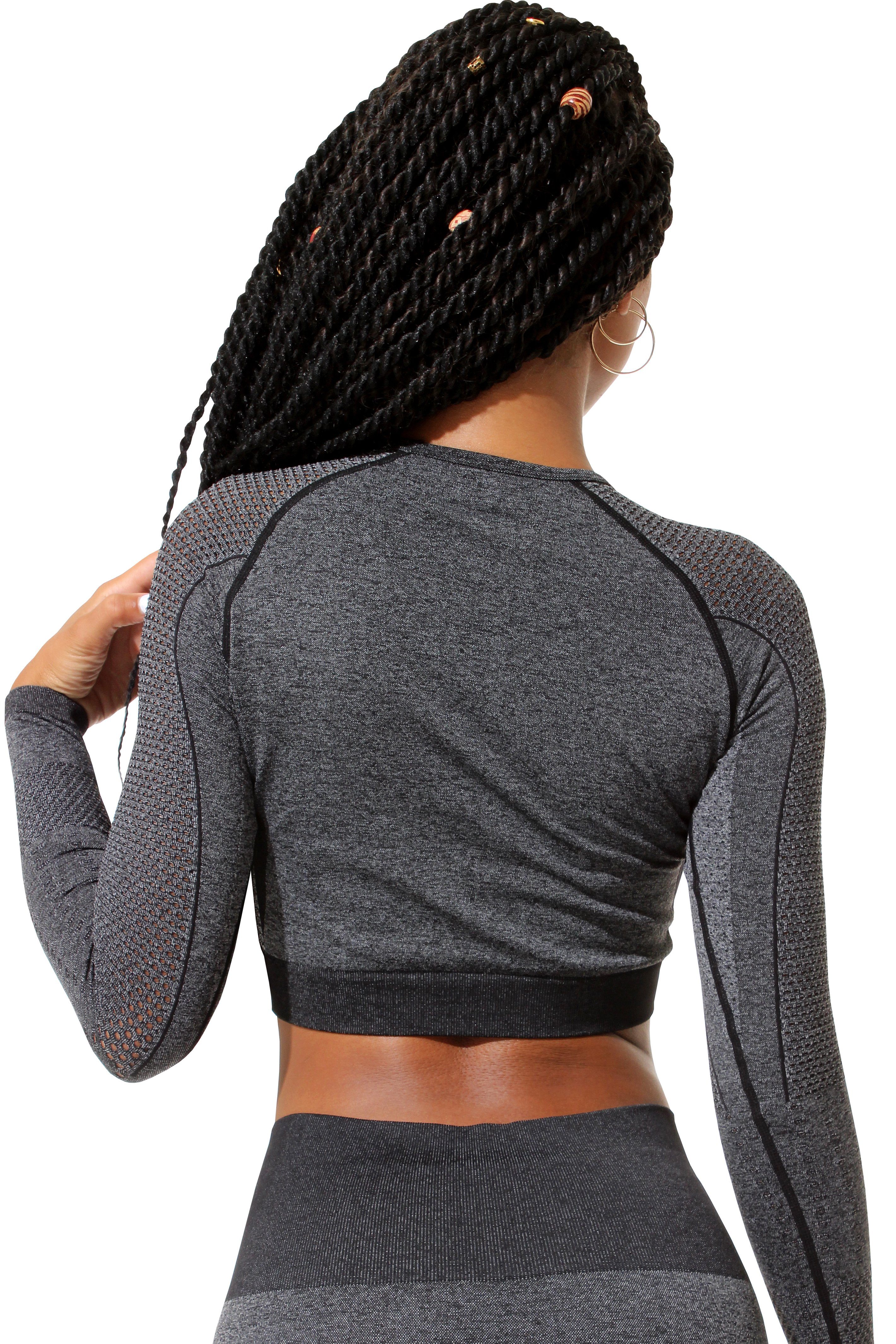 Longsleeve Top Schwarz-Melange Crop-Top Sport Soul® Crop-Top Stark