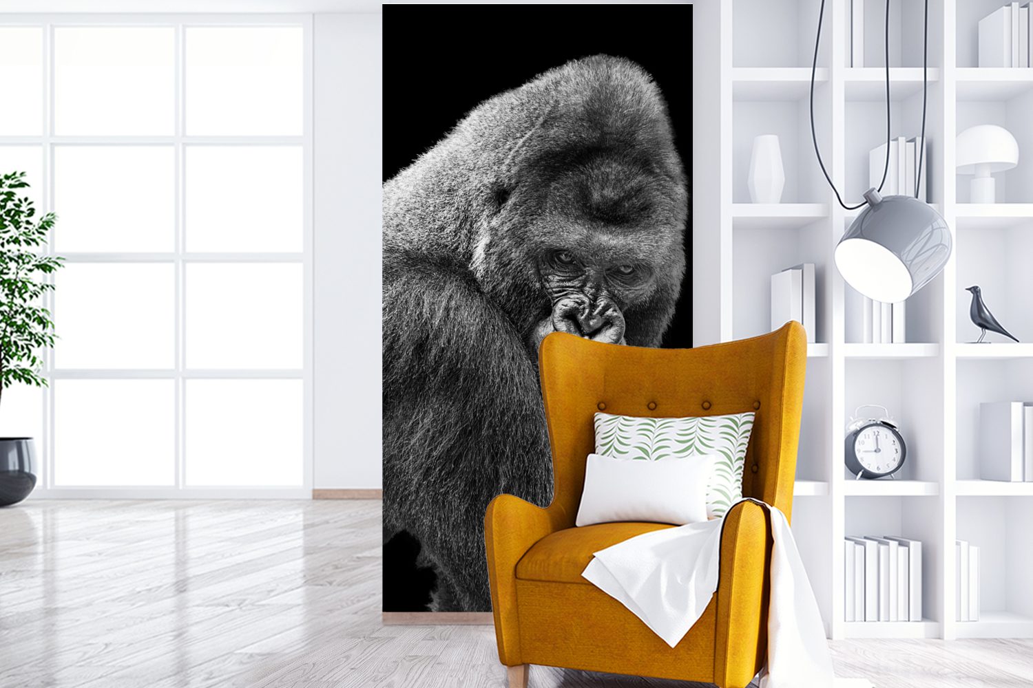 MuchoWow Fototapete Ein prächtiger Gorilla herab, Matt, (2 Wohnzimmer Vliestapete Fototapete Küche, St), für Schlafzimmer blickt bedruckt