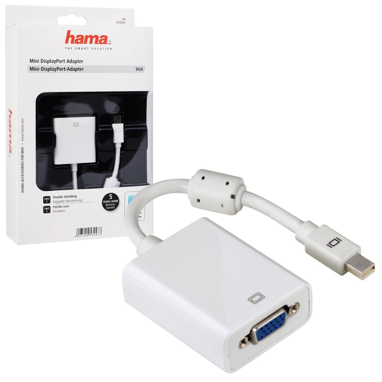 Hama Mini DP Displayport zu VGA Adapter-Kabel Weiß Video-Adapter Mini Displayport, 1 cm, mDP zu VGA-Buchse Thunderbold 2 für PC und Mac