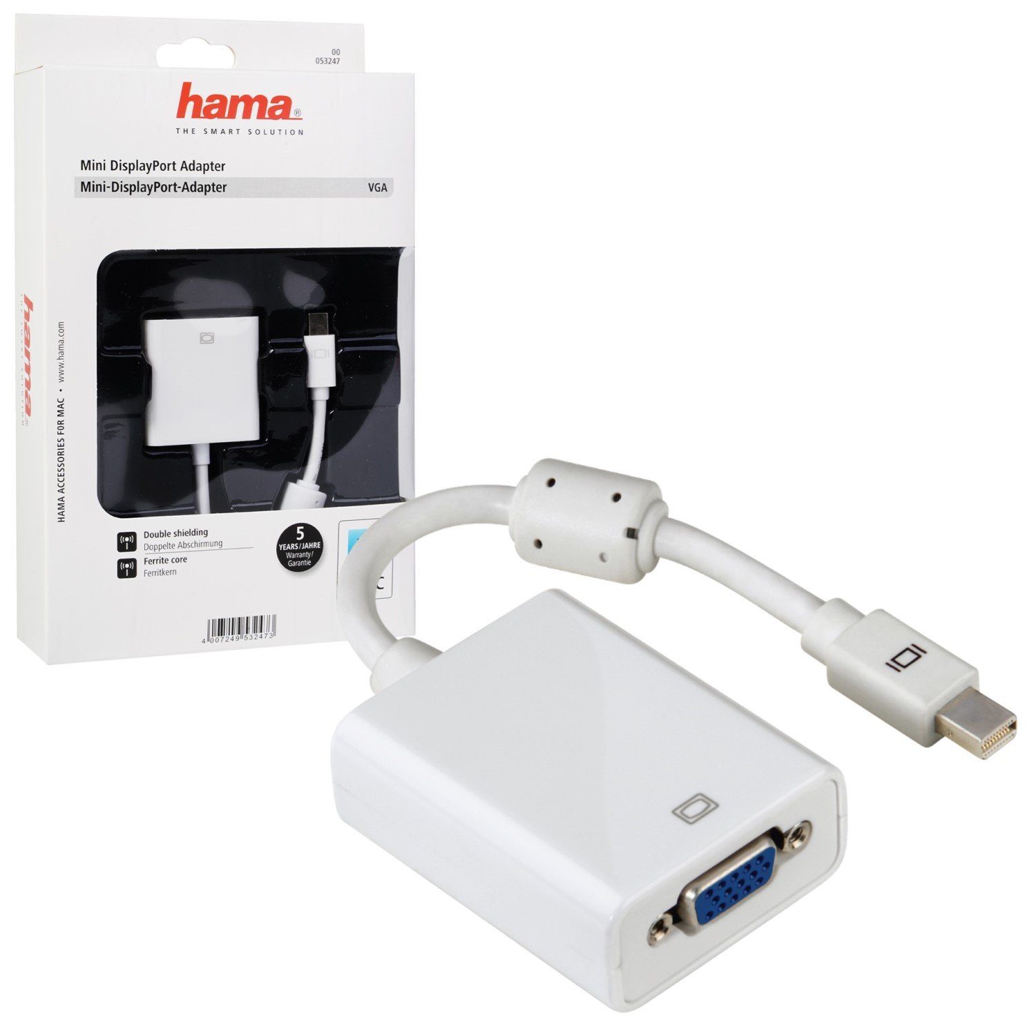 Hama Mini DP Displayport zu VGA Адаптери-Kabel Weiß Video-Adapter Mini Displayport, 1 cm, mDP zu VGA-Buchse Thunderbold 2 für PC und Mac