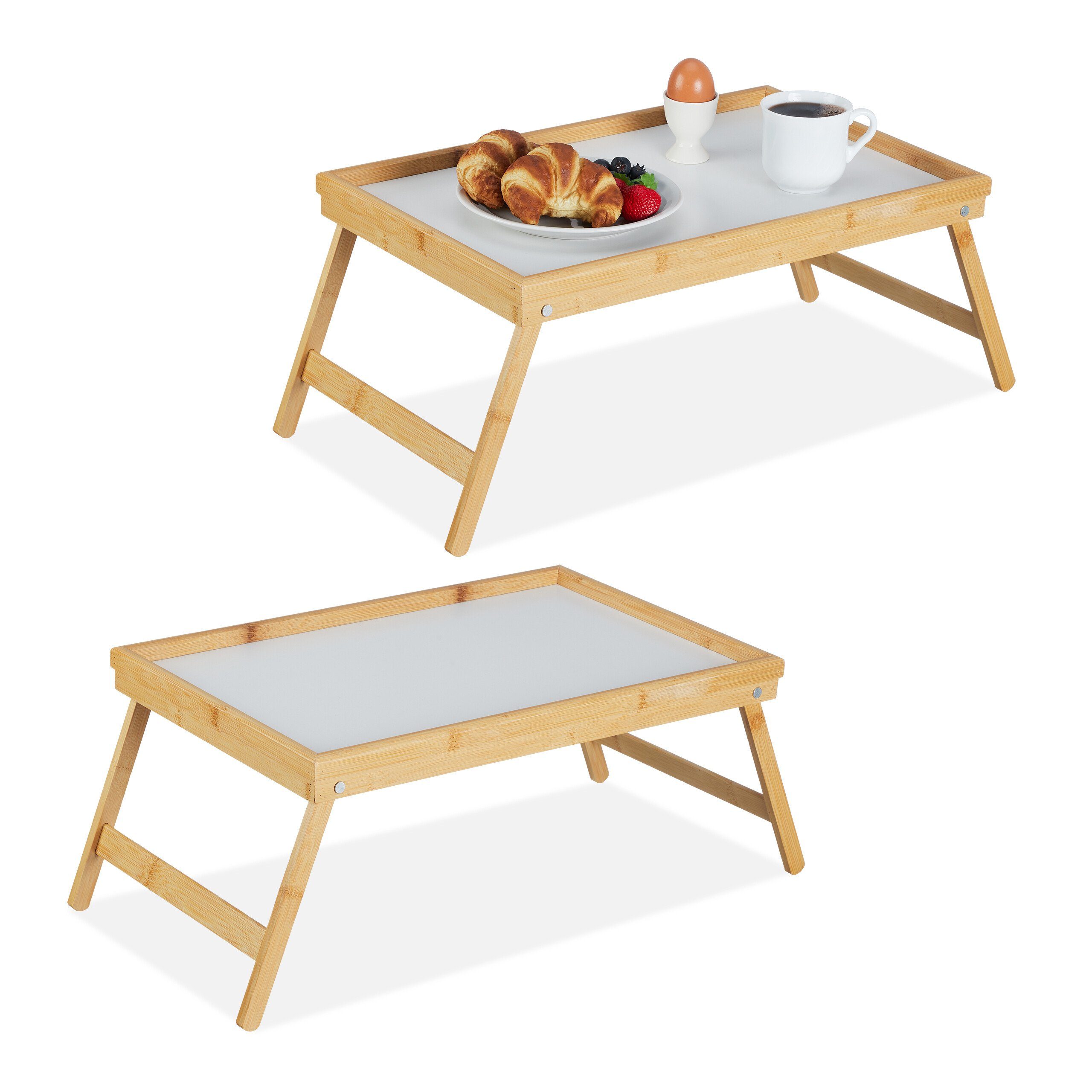 relaxdays Tabletttisch 2x Betttablett Bambus | Tabletttische