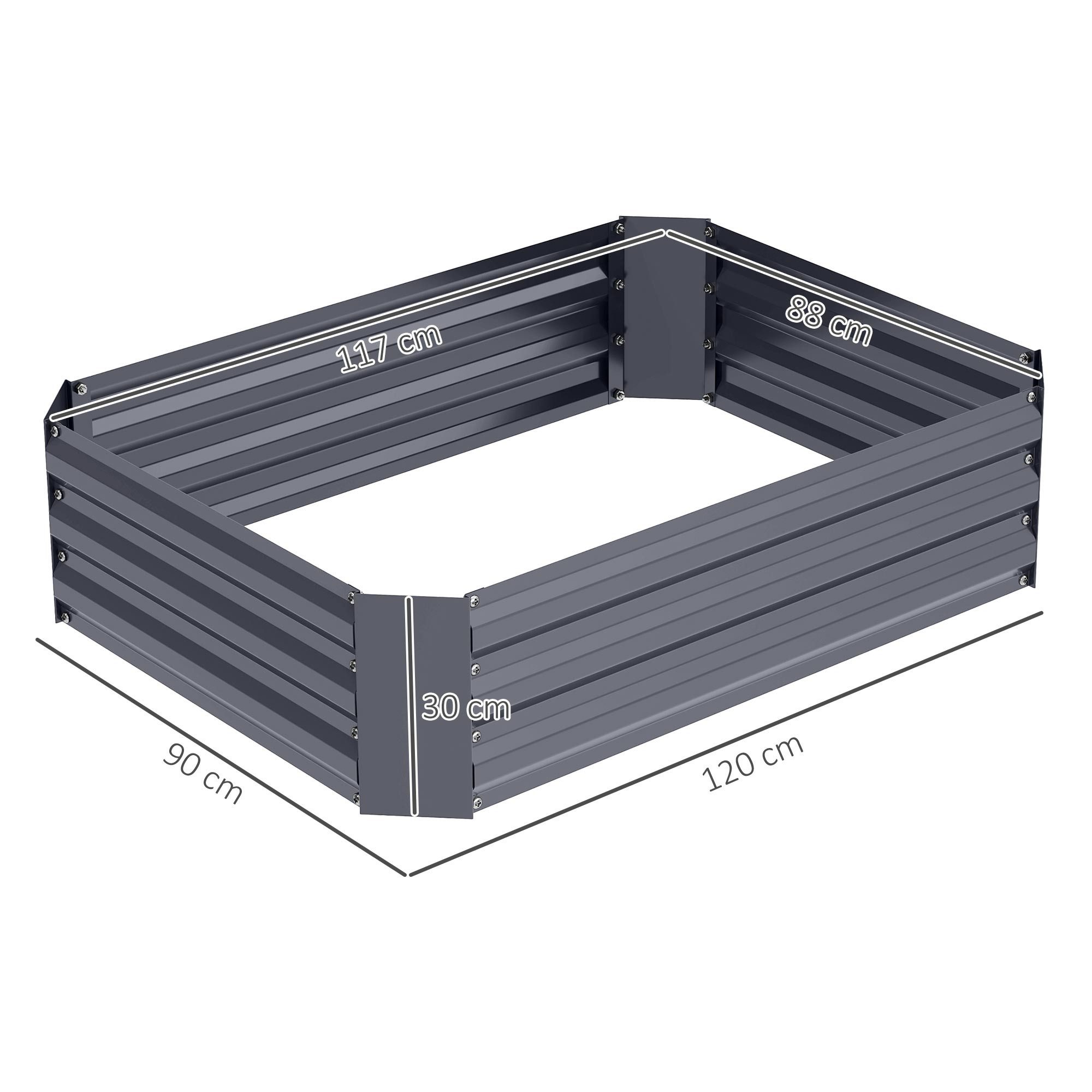 Outsunny Hochbeet Pflanzbeet aus Stahl, Blumenkasten stapelbar (Pflanzkasten, 1 St., Gemüsebeet), 120 x 90 x 30 cm für Garten Balkon Terrasse, für Blumen, Pflan – Bild 3 von 5