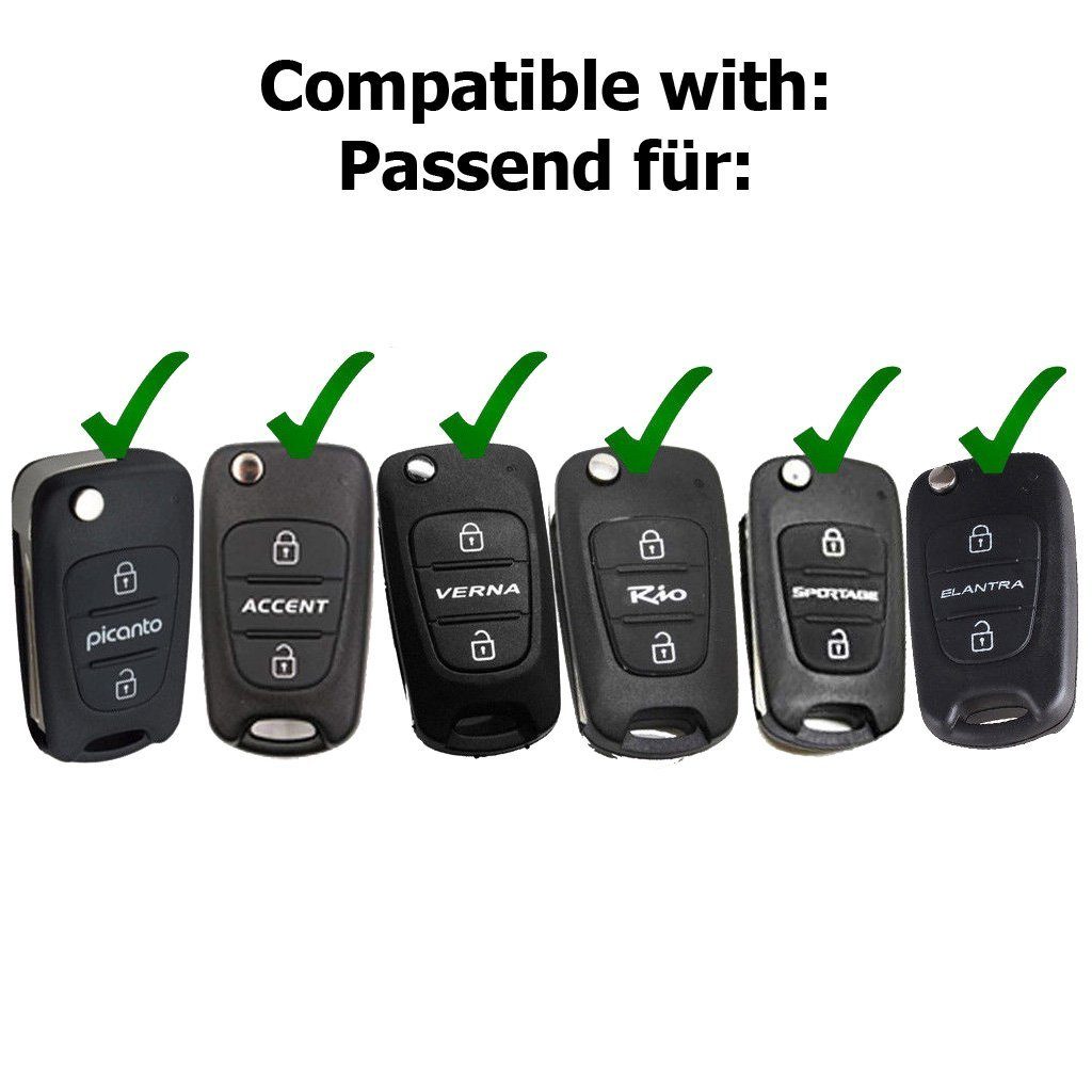 Accent Elantra mt-key Tasten für Schlüsseltasche Sportage 2 Picanto Schlüssel Silikon Hyundai Schwarz, Autoschlüssel Schutzhülle Softcase Kia Rio