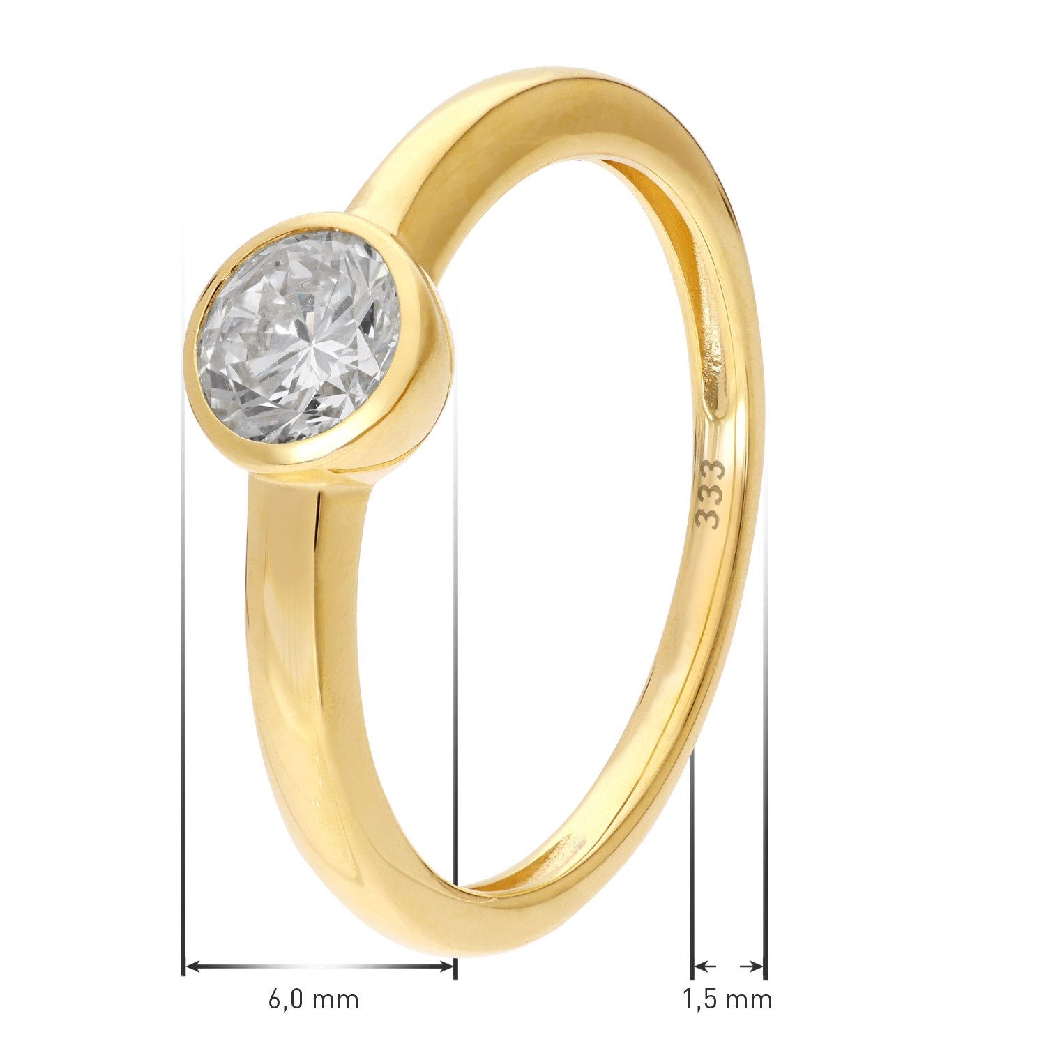 Glizz Solitärring Damenring Gold 333 mit Lab Grown Diamant 0,50 ct. Brillant
