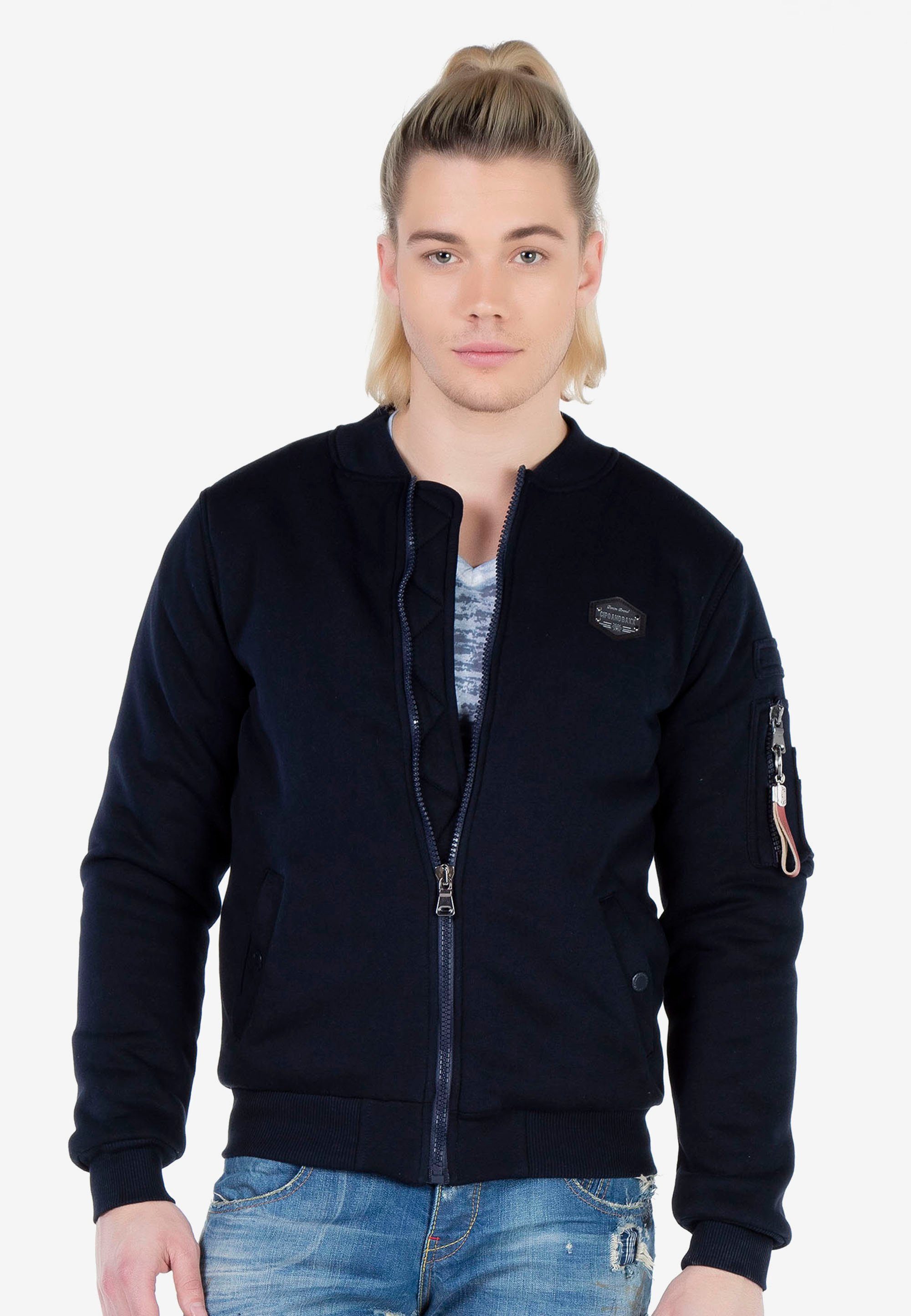 & Sweatjacke und Baxx schwarz Reißverschluss Cipo mit Revers