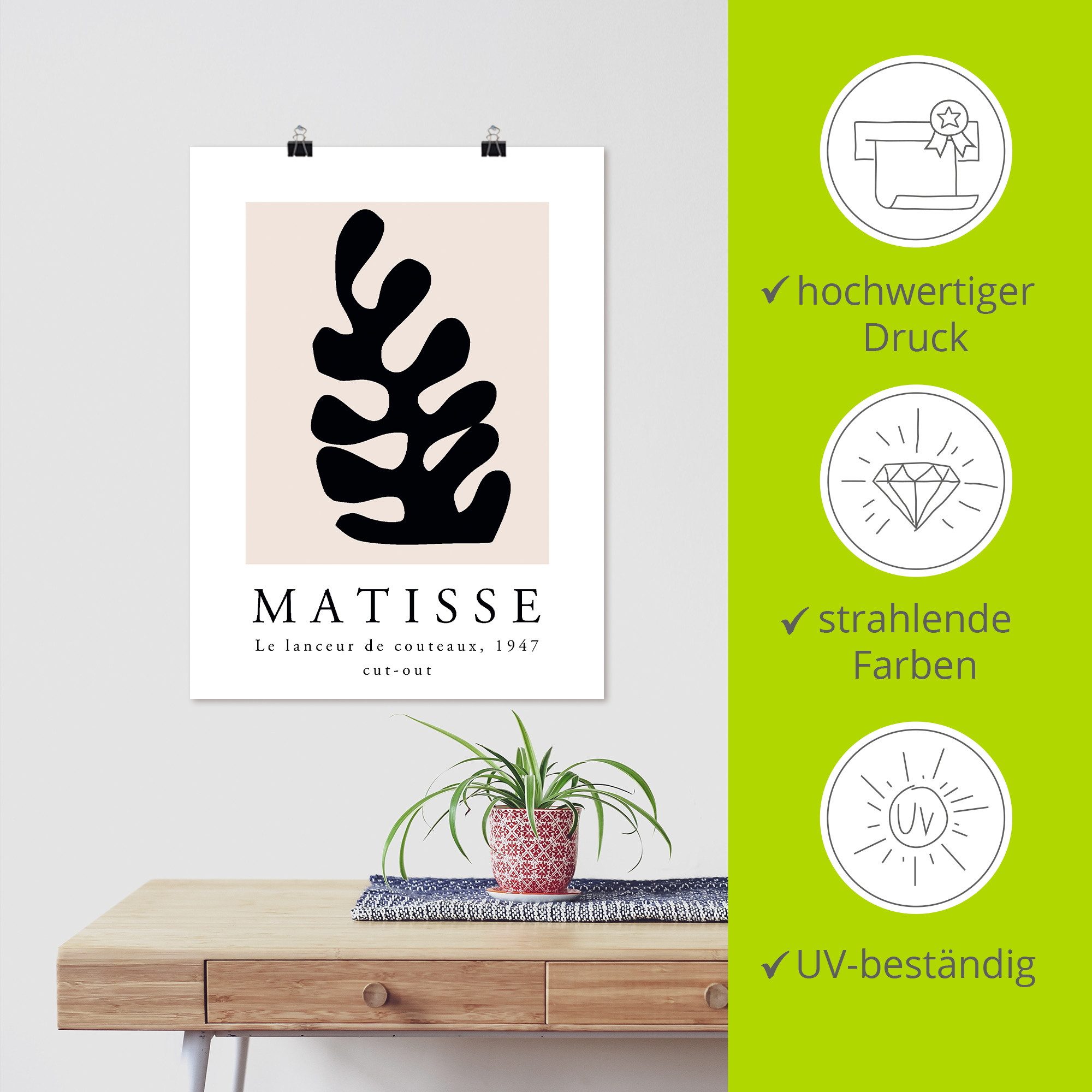 Artland Wandbild Matisse der Messerwerfer - schwarz, Muster (1 St), als Alubild, Leinwandbild, Poster, Wandaufkleber in verschied. Größen