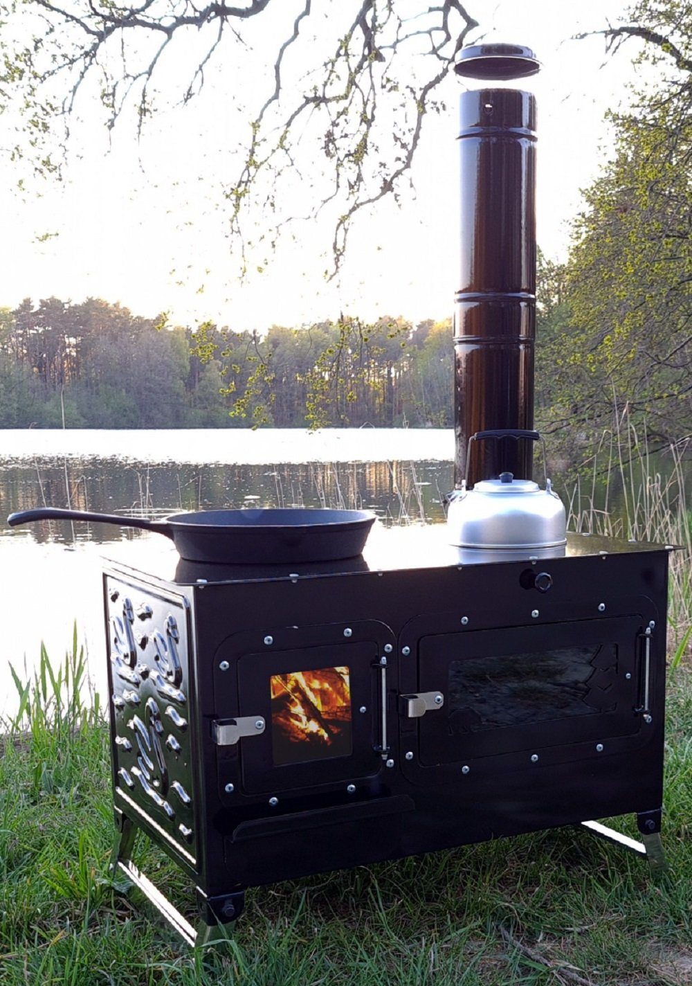 ECOfoxx Grillkamin Gartenofen Gartenkamin Rosalie, Kochen, Backen und Heizen gleichzeitig!