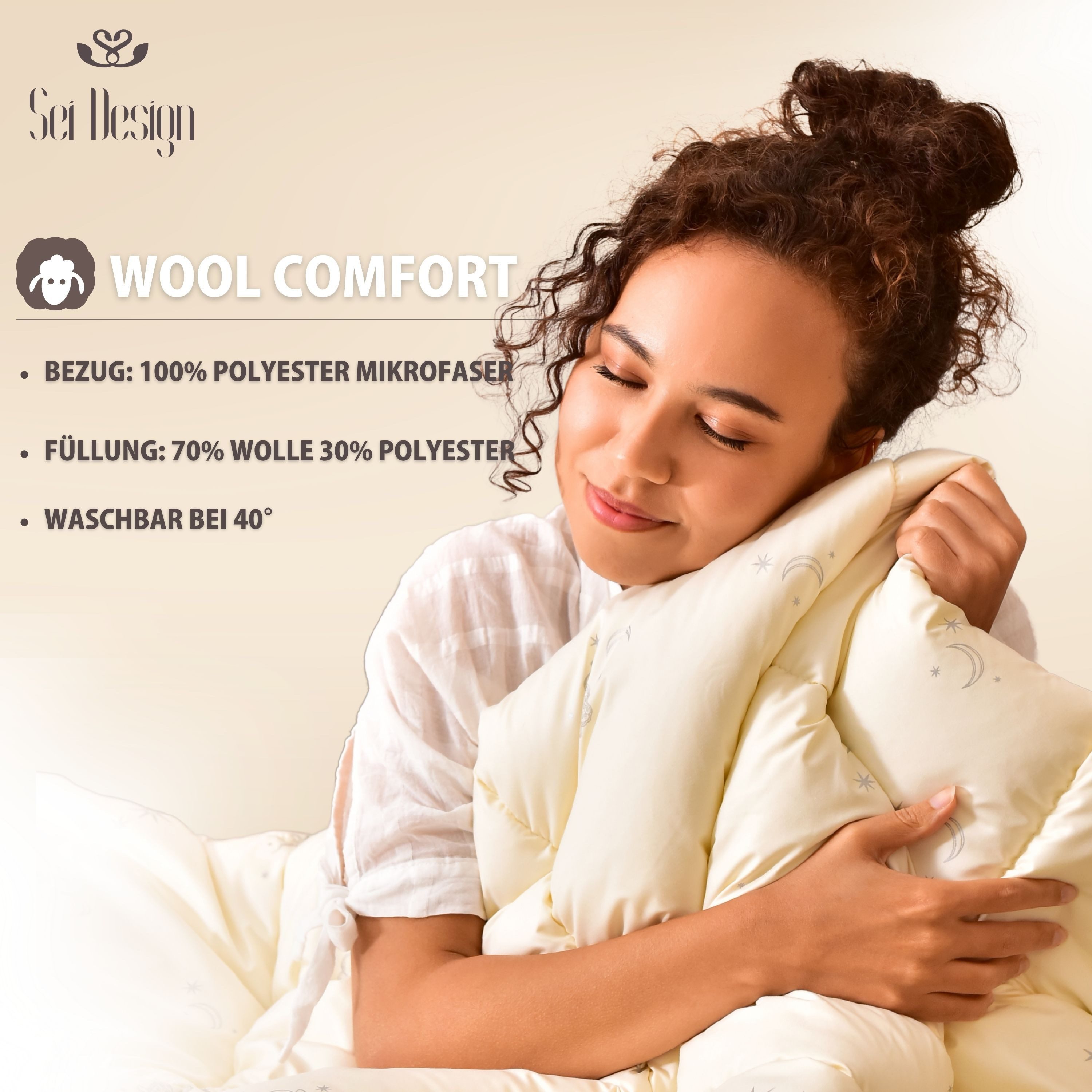 SEI Design Naturfaserbettdecke Wool Comfort 135x200 cm, Füllung: 70% Schurwolle - 30% Polyester