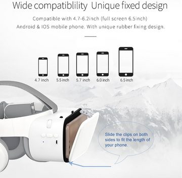 LONGLU VR-Brille für iPhone Android-Handys, 3D-Brille für Virtuelle Realität Virtual-Reality-Brille (mit kabellosen Kopfhörern, für Imax-Filme und Spiele mit Fernbedienung)