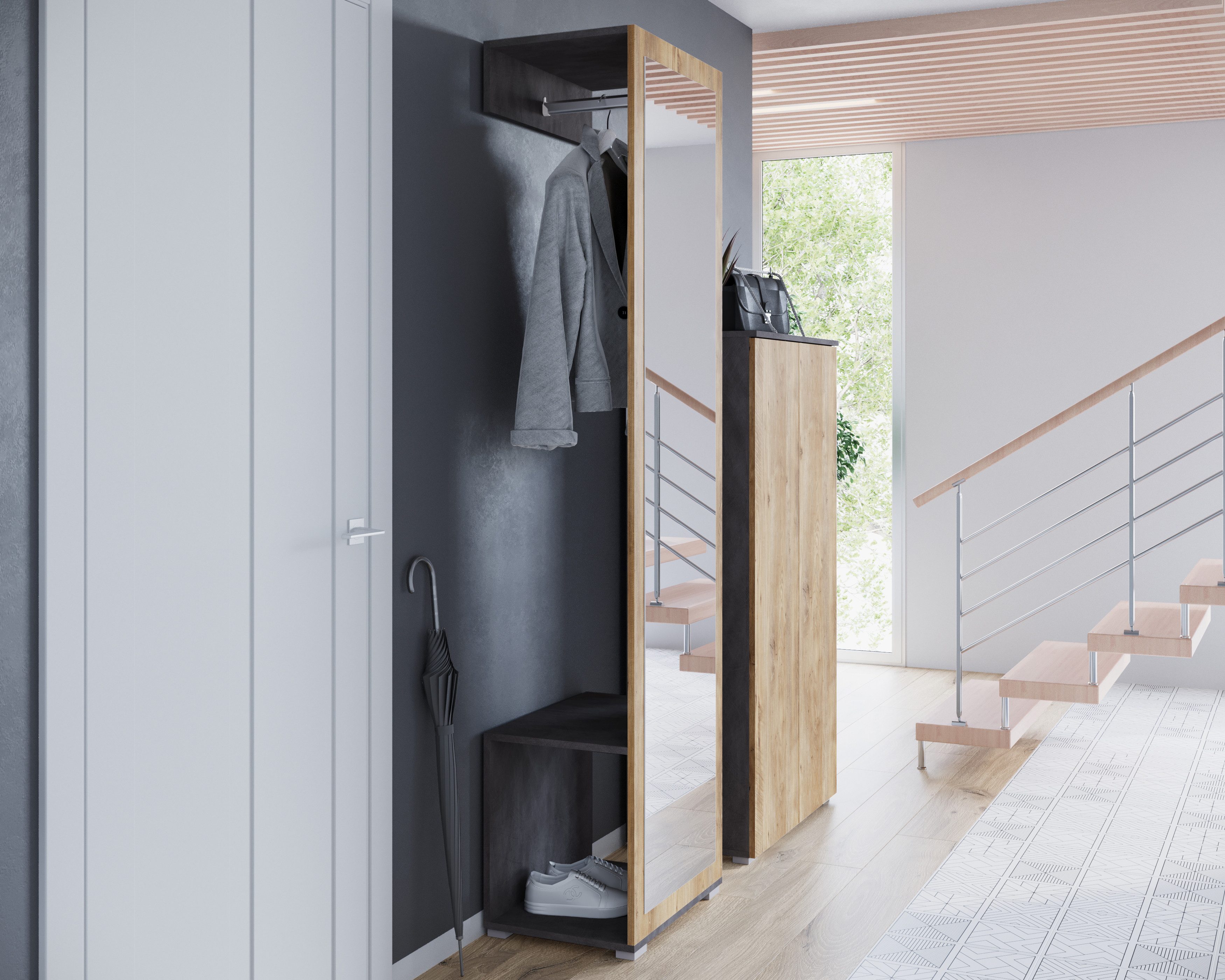 OTTO home Garderoben-Set PARIS/ TOKYO, (Komplett-Set, 2-St), Garderoben-Set Breite 130cm, moderne grifflose Flurmöbel Kleiderstange – Bild 5 von 5