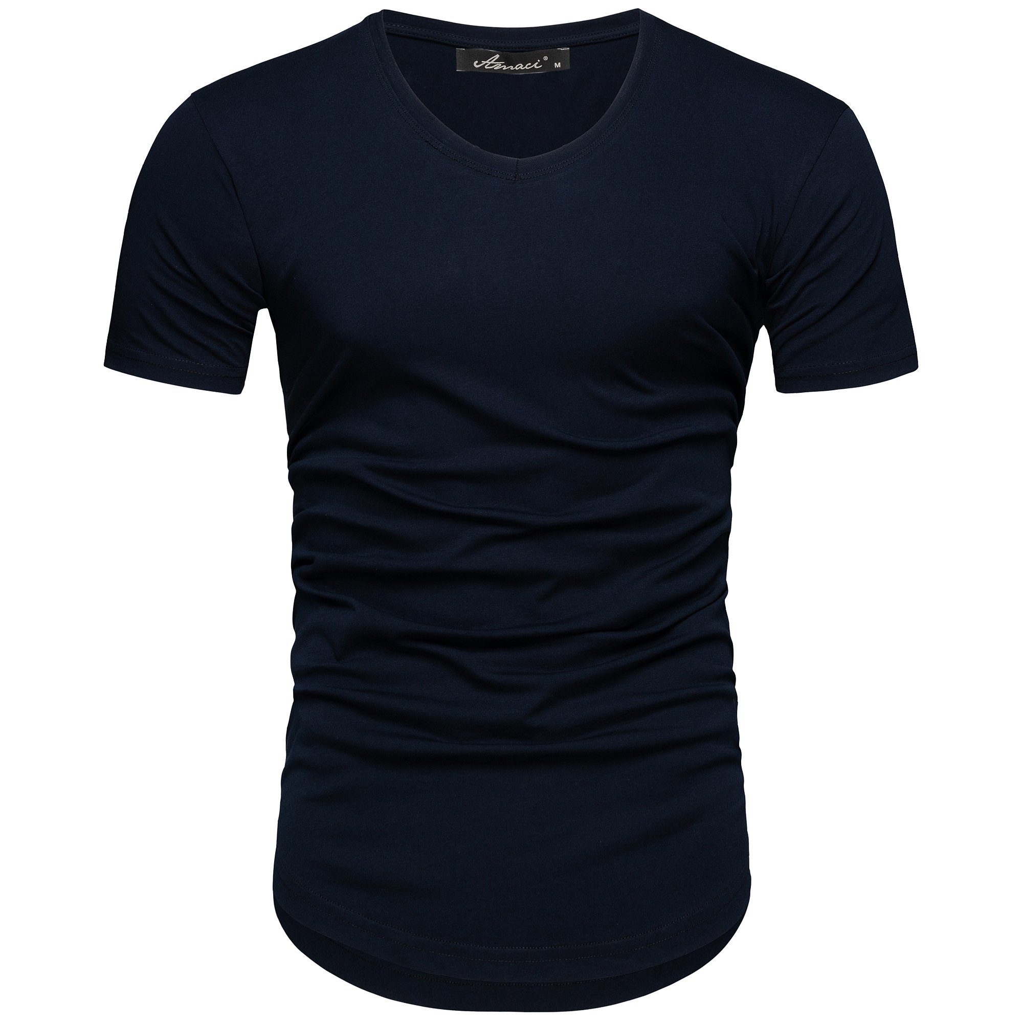 Amaci&Sons T-Shirt BELLEVUE Basic Oversize T-Shirt mit V-Ausschnitt Herren Oversize Vintage V-Neck Basic V-Ausschnitt Shirt Navyblau