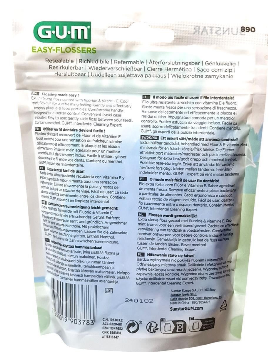 GUM Zahnseide 3x GUM Easy Flosser 30 Stück mit Reiseetui