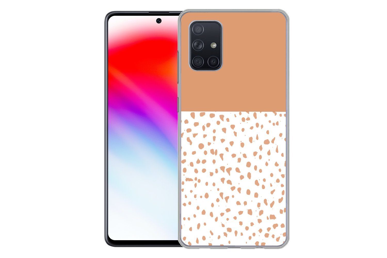 MuchoWow Handyhülle für Samsung Galaxy A51 Tupfen - Orange - Weiß, Smartphone-Bumper, Print, Handy Schutzhülle Dünn